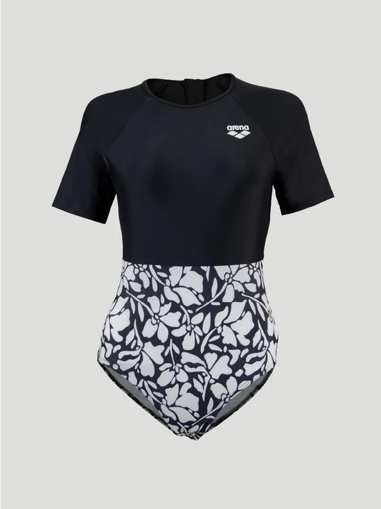 Arena Other - Arena Black Floral Short-Sleeve One-Piece Swimsuit